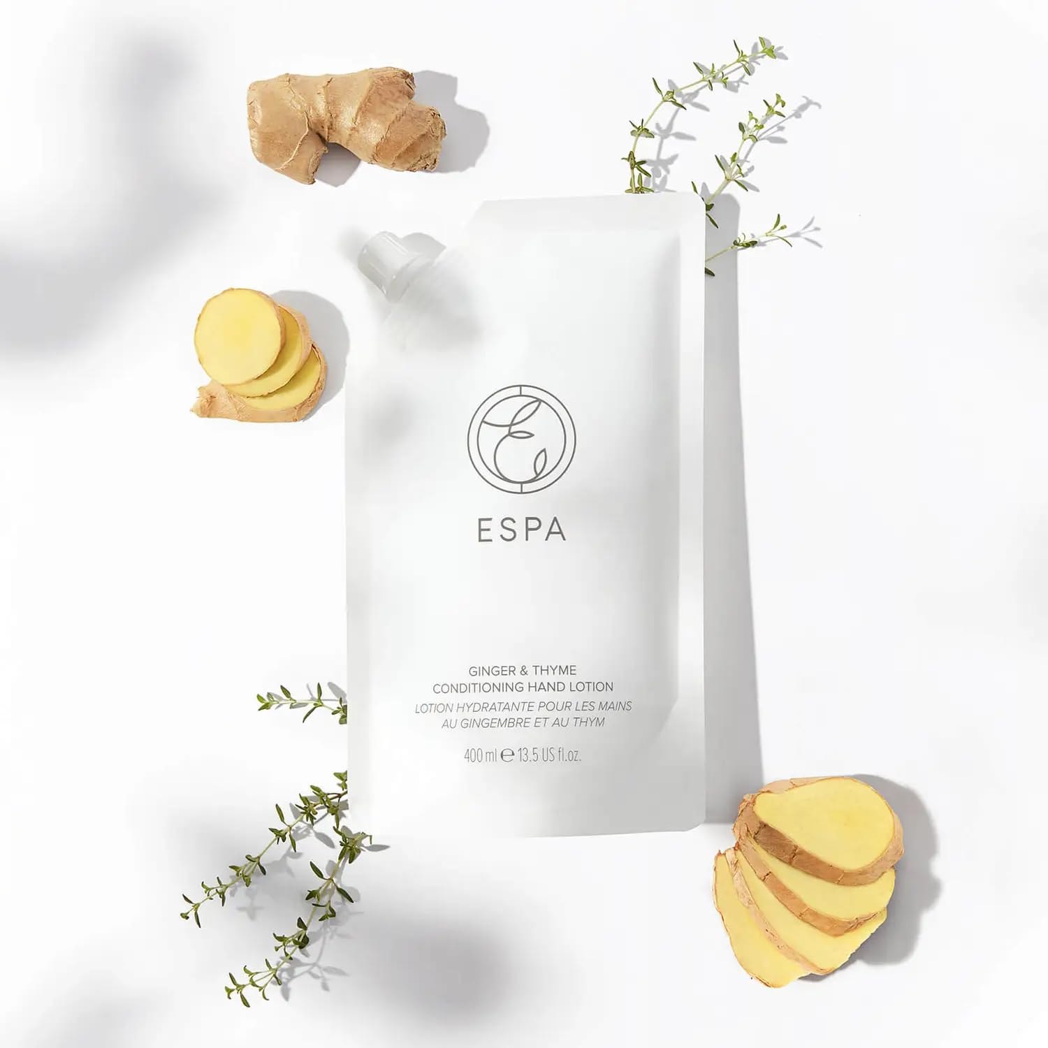 ESPA | Ginger and Thyme Conditioning Hand Lotion | 400ml | Refill Pouch | Sustainable