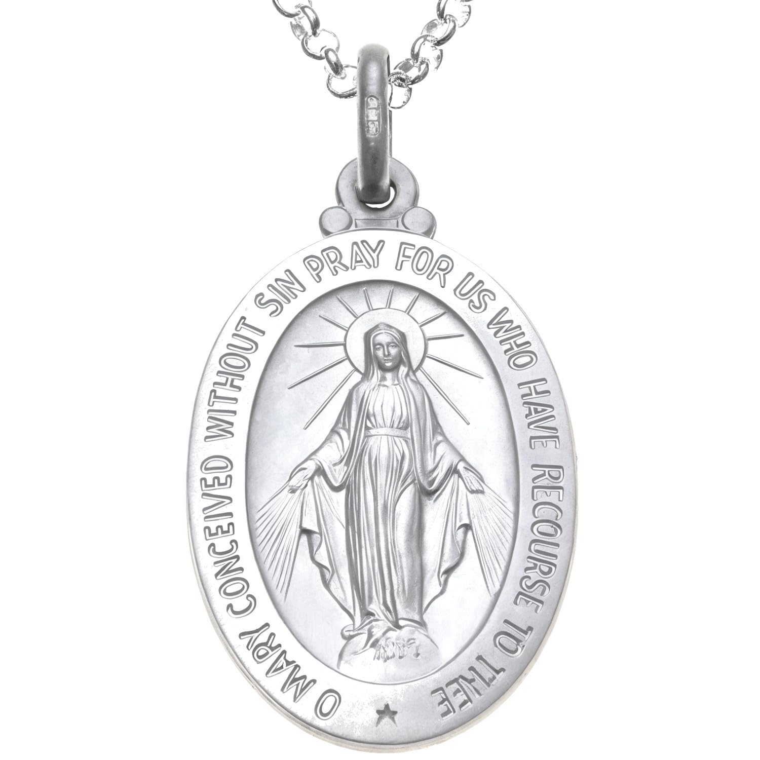 Large 925 Sterling Silver Miraculous Medal Catholic Necklace - 30mm x 21mm Miraculous Medal with 20" Silver Chain & Jewellery Gift Box