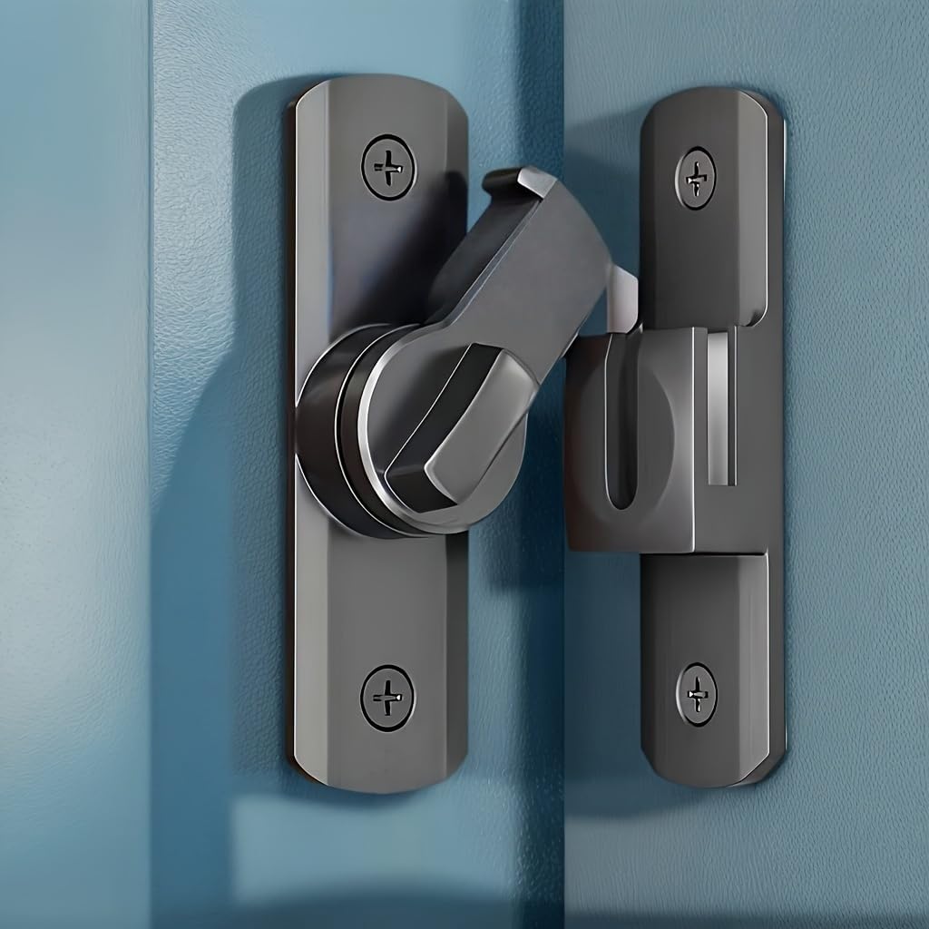 90/180 Degree Barn Door Lock, Small Flip Gate Latches Hardware, Door Security Sliding Latch Lock fo Cabinets, Barn, Bathroom, Garden
