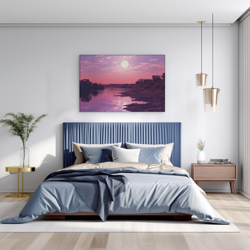 Canvas for Living room. Twilight Reflections on Serenity's Stream - Capturing Nature's Enchanting Hues, 27 x 18 inch Canvas Wall Art - Ready to Hang - 69x46 cm (27x18 inch)