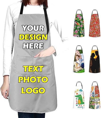 Miniatura 1 de Delantales impermeables personalizados para diseñar tu propia imagen, logotipo, texto, añadir fotos, delantal para cocinar hornear, 33 x 27.5
