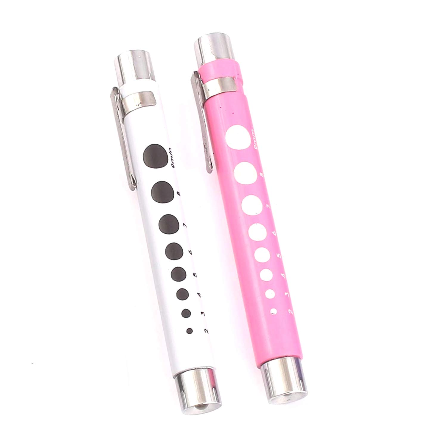 LAJA Imports Pen Light with Pupil Gauge Led Penlight for Doctor Nurse Diagnostic Batteries Free 2ct. Pink and White
