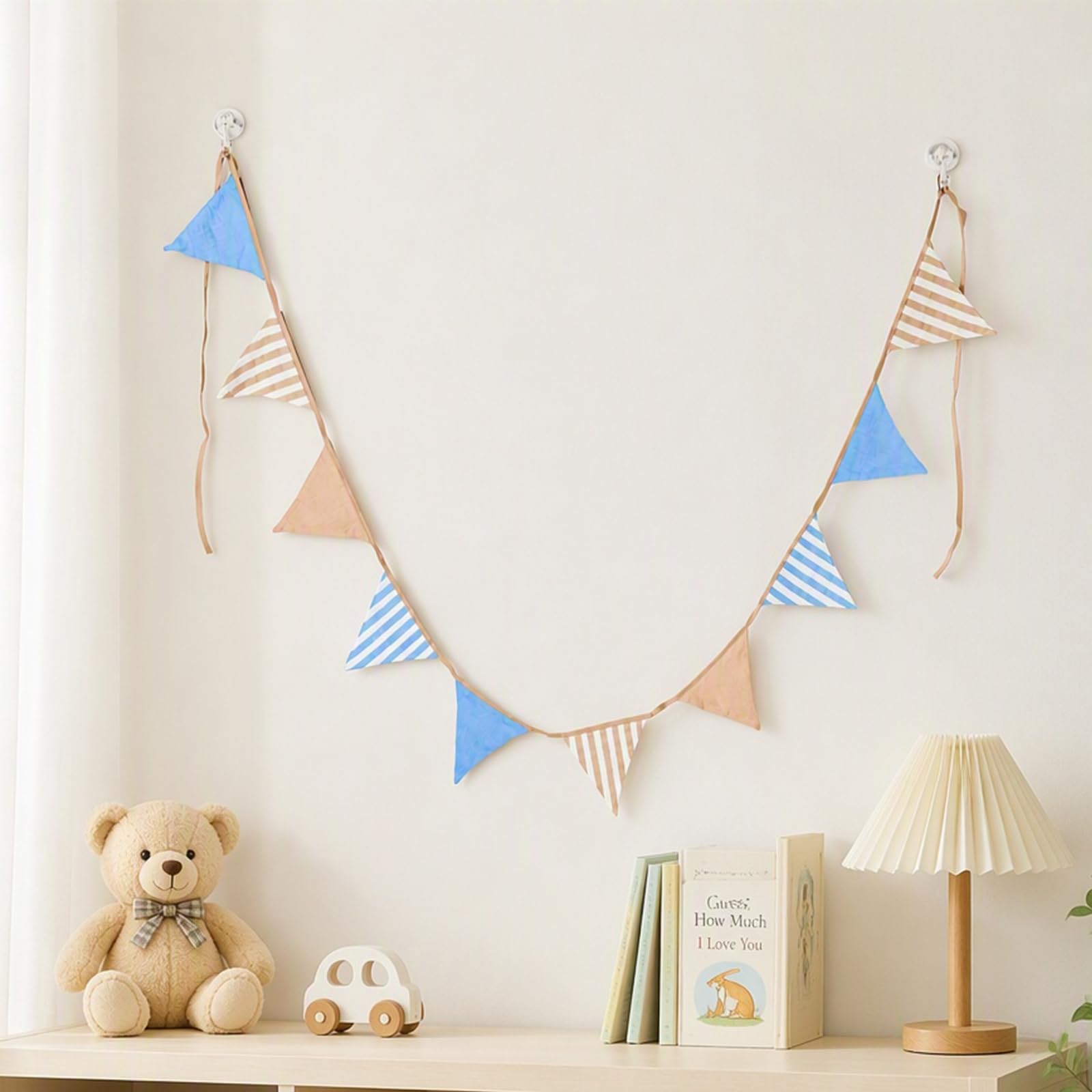 10PCS Double Sided Fabric Bunting Banner for Baby Room (Blue and Beige)