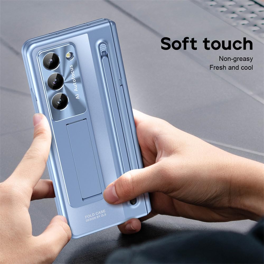 para Samsung Z Fold 6 5G Bisagra Plegable Estuche para teléfono con Ranura para bolígrafo para Samsung Z Fold 5 4 5G Estuche Protector de película de Vidrio Templado, Azul, para Z Fold 5