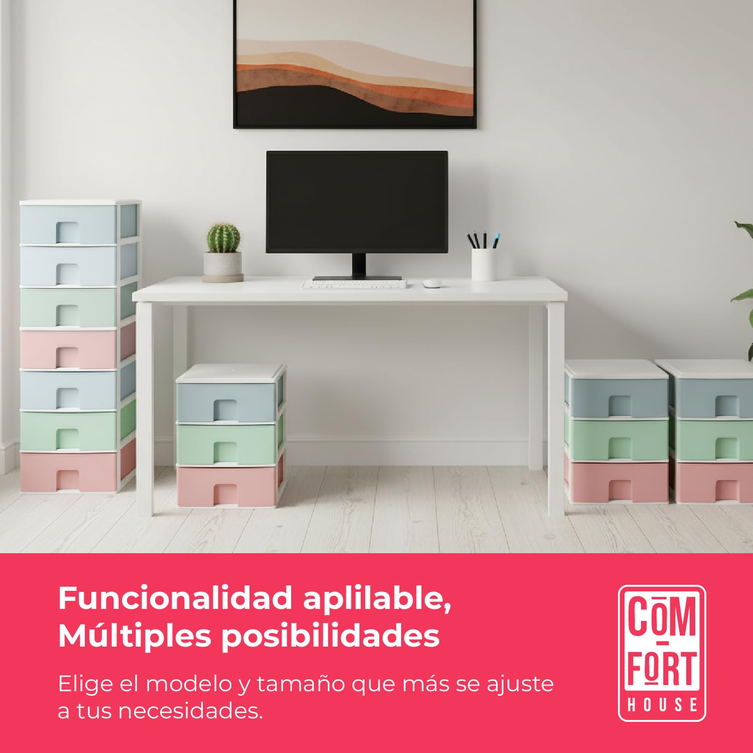 Schublade, stapelbar, mehrfarbig, weiß, 3 Schubladen COM-FORT HOUSE