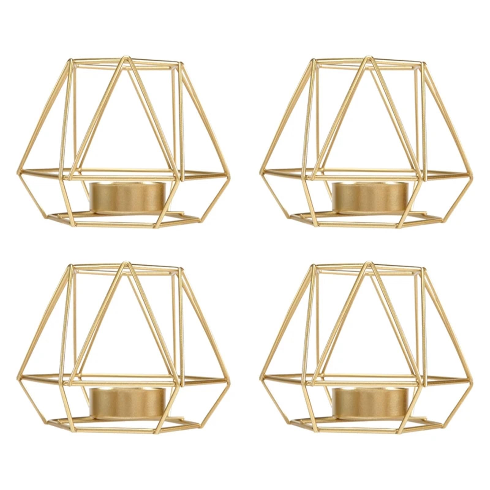 Decorative Lanterns 4 Pcs Metal Geometric Design Tea Light Votive Candle Holders, Hollow Tealight For Wedding Home Decoration
