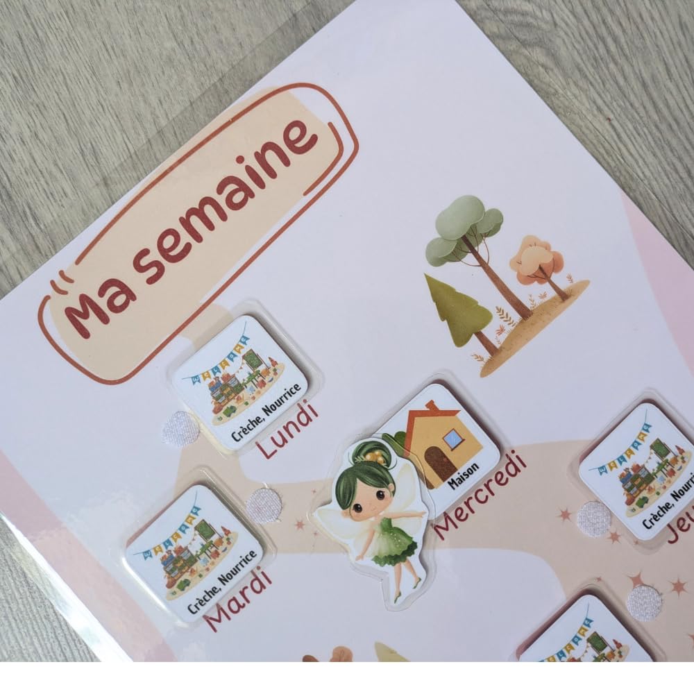 Semainier enfant Fée – Planning visuel simplifié – Routine quotidienne Montessori – Aide autonomie, repères du temps, organisation matin/soir – Dès 3 ans
