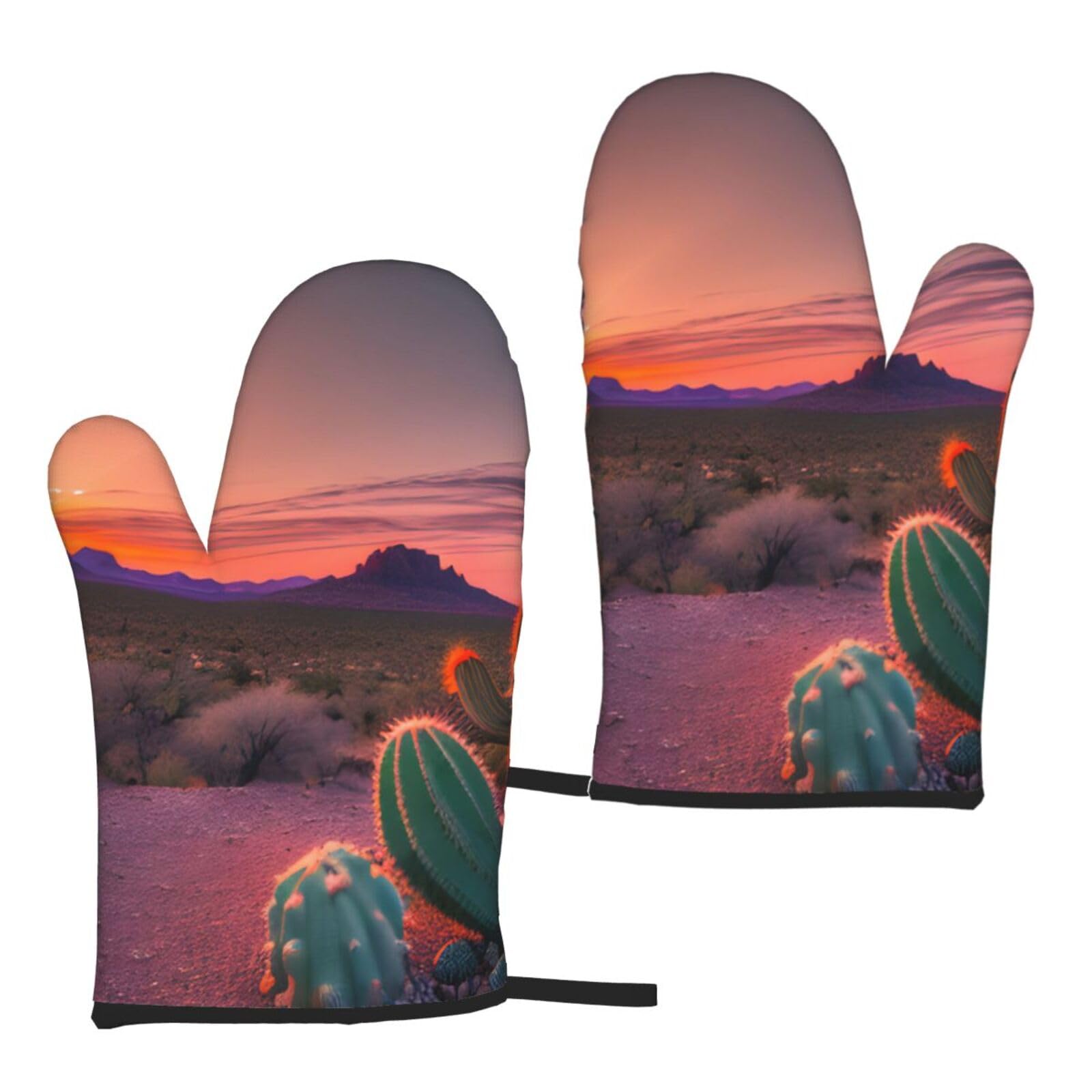 Cactus Desert Sunset Print Heat Resistant Universal Fit Oven Microwave Gloves Home Cooking Baking Grilling