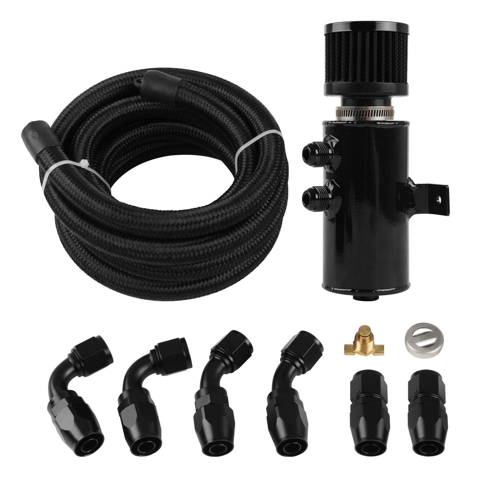 Can olio Catch Can da 750 ml con filtro, 10 AN in alluminio nylon intrecciato, set di montaggio per turbo, tuning e sport motoristici