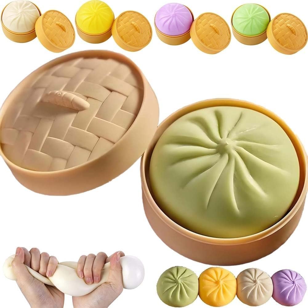 Dumpling Squishy Stress Ball with Steamer Box, Soft Squeeze Fidget Toy, Anxiety Relief Sensory Toy for Adults (D-1) — image 1