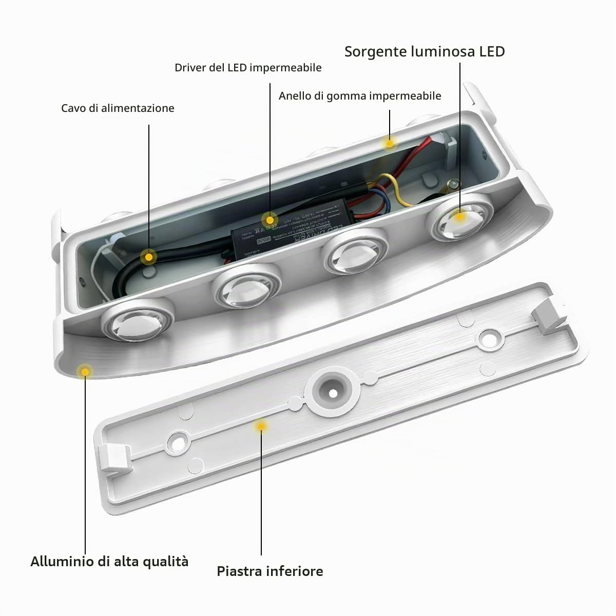 2 Pezzi 8W Moderno Lampada da Parete, LED Alluminio Applique da Parete, Bianco Caldo 3000K Up Down Applique per Casa, Balcone e Giardino