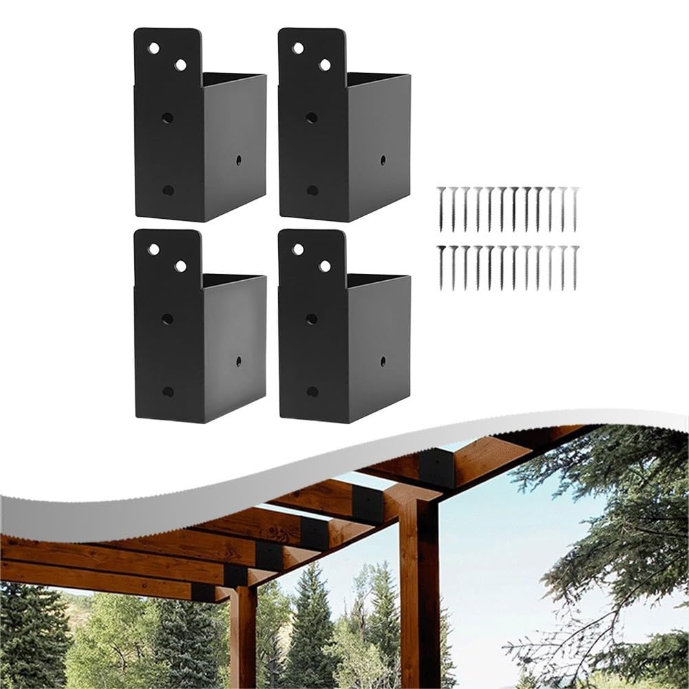Confezione da 4 staffe per pergola in acciaio al carbonio nero per montaggio su pali in legno 2 x 4 e supporto per ringhiera, kit di connettori resistenti per progetti di costruzione di