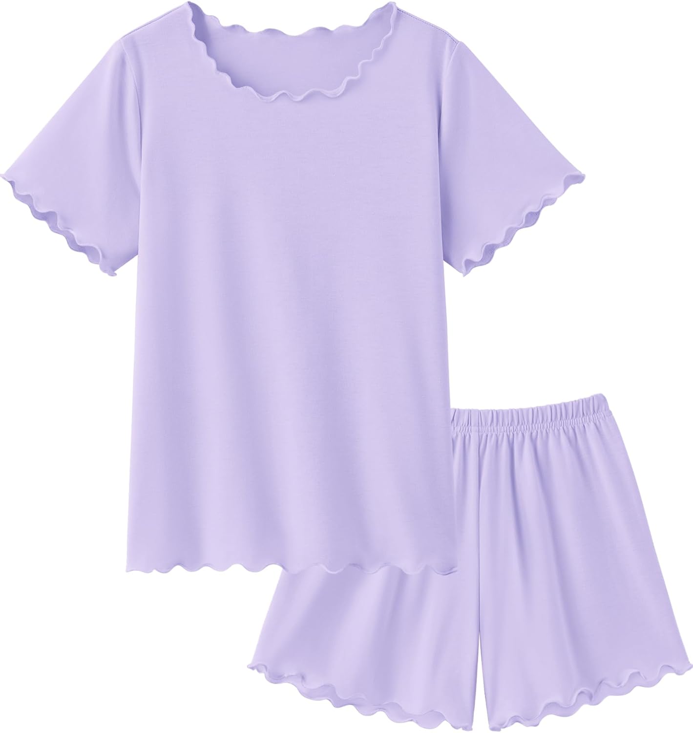 Arshiner Girls Pajama Set Short Sleeve Lounge Set Soft Shirring Summer Sleepwear Pj Sets
