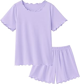 Arshiner Girls Pajamas Short Sleeve Lounge Set Soft Shirring Summer Pjs | Cute Pajama for Little & Big Girls, Comfy Soft Fabric, 2-Piece Sleepwear Sets, Summer Sleep & Lounge