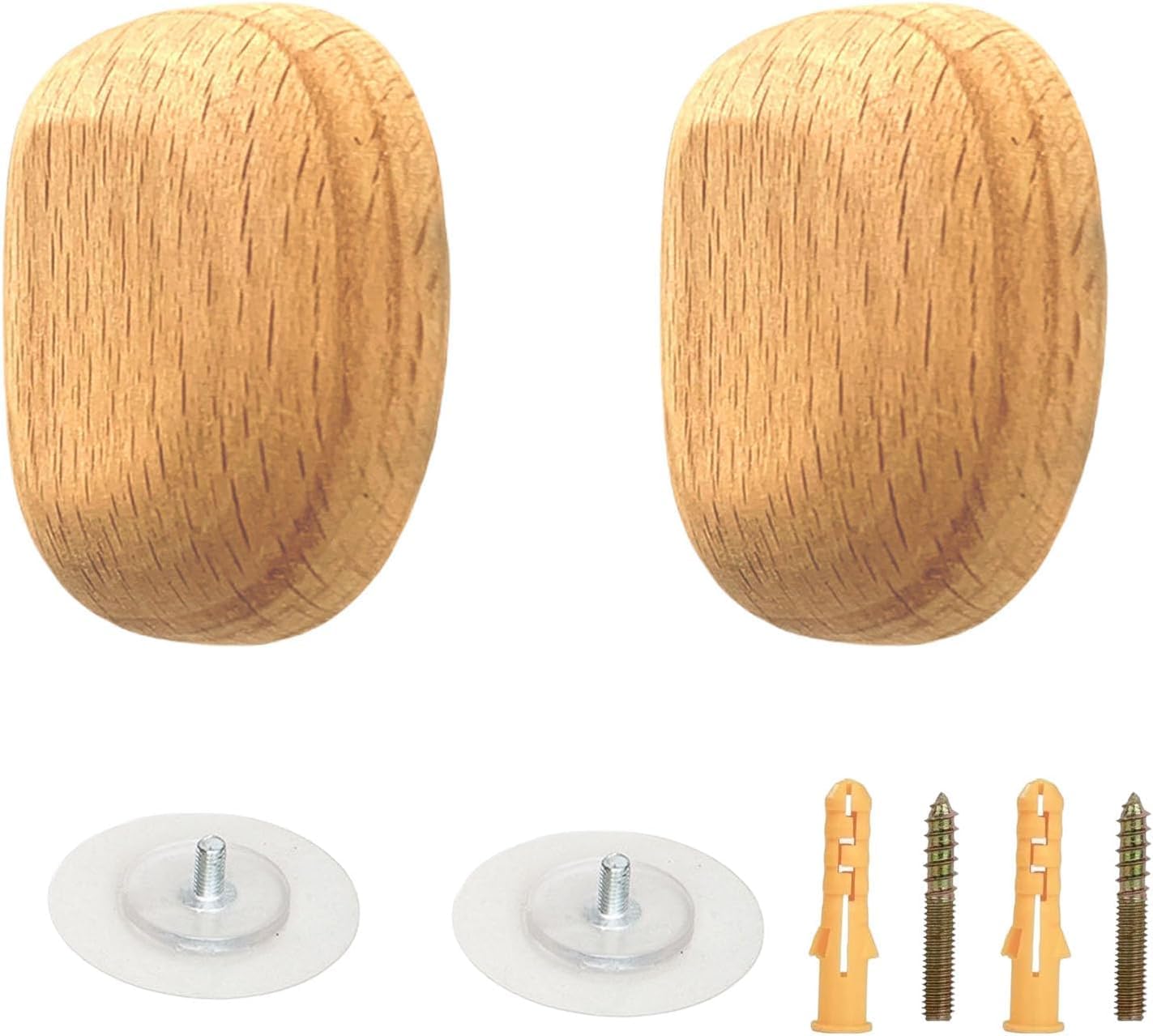 MOPAHCVT Clothing Racks Coat Hooks, 2-Piece Set, Solid Wood, Wall-Mounted, No Drilling Required(Beech,42 * 49mm)