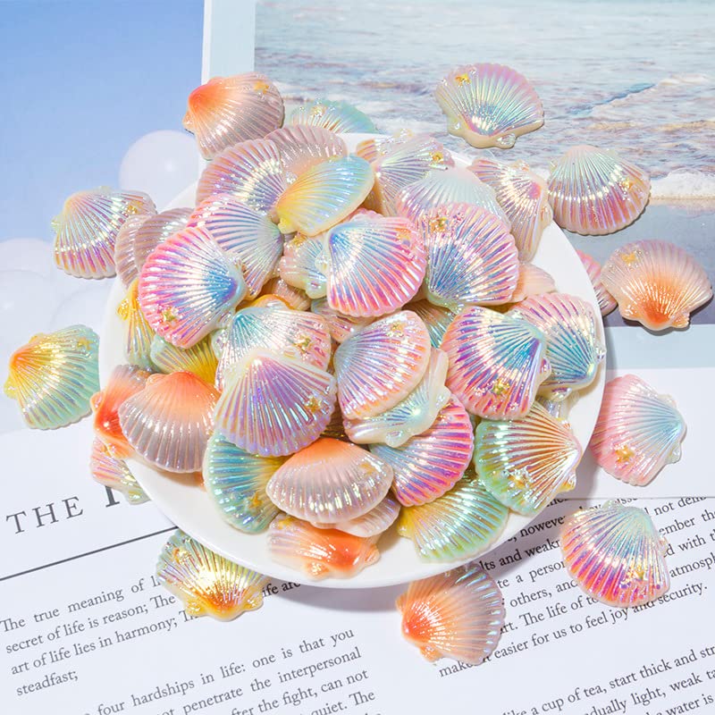 100PCS Resin Flat Back Shell Embellishments Glitter Seashell Decor for DIY Scrapbooking Hairpin Phone Case Making Supplies