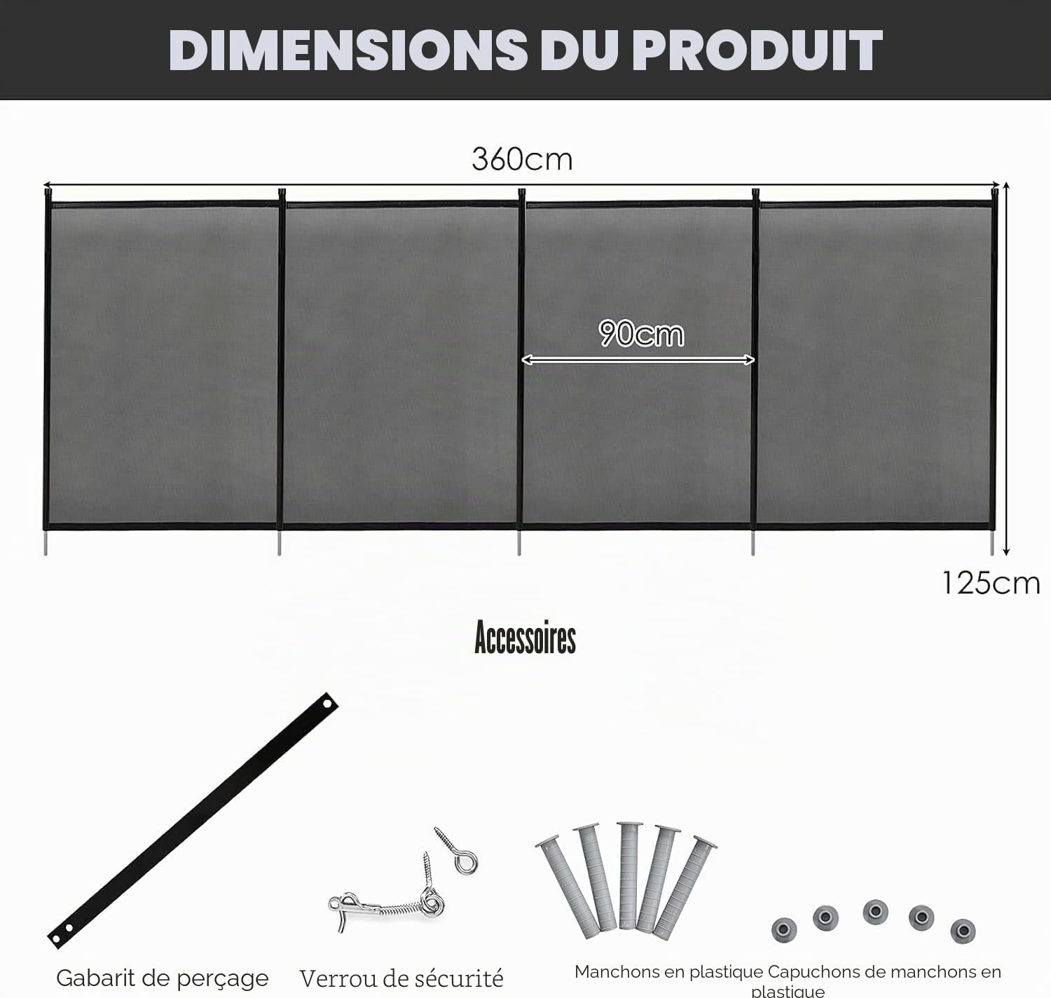 FANTASK 360 x 125 cm - Clôture de Protection pour Enfants - Clôture de Protection pour Piscine - Kit Complet pour Piscine enterrée
