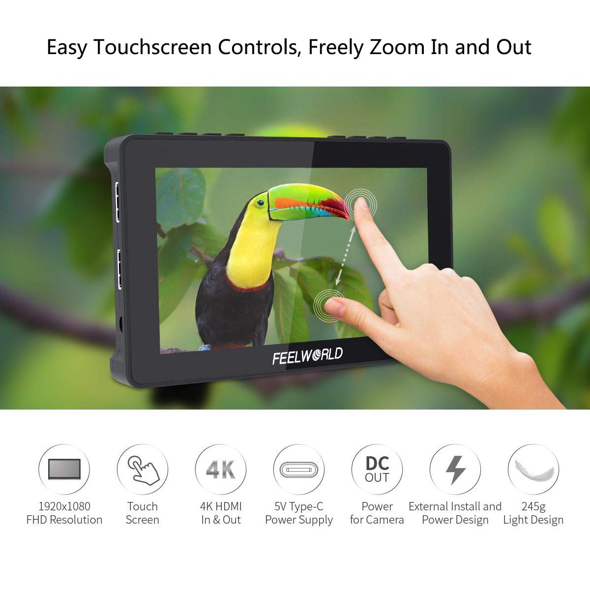 FEELWORLD F5 PRO V4 Moniteur De Champ Pour Appareil Photo Reflex Numérique F5 PRO V4, écran Tactile 6 ", LUT 3D, Kit D'alimentation Externe F970, Entrée Et Sortie HDMI 4K