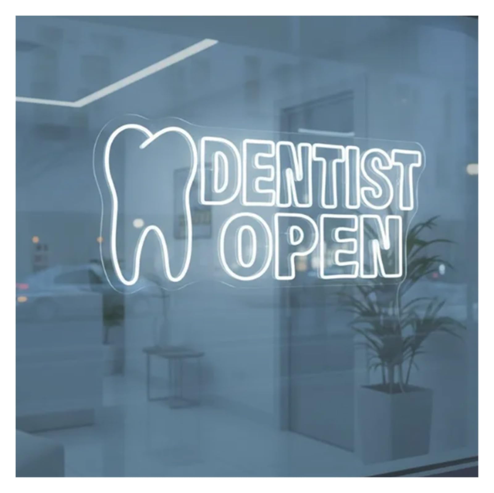 Insegna al Neon Luce Al Neon Aperta Del Dentista | Cartello Per La Vetrina Del Negozio Della Clinica Dentale, 50cm