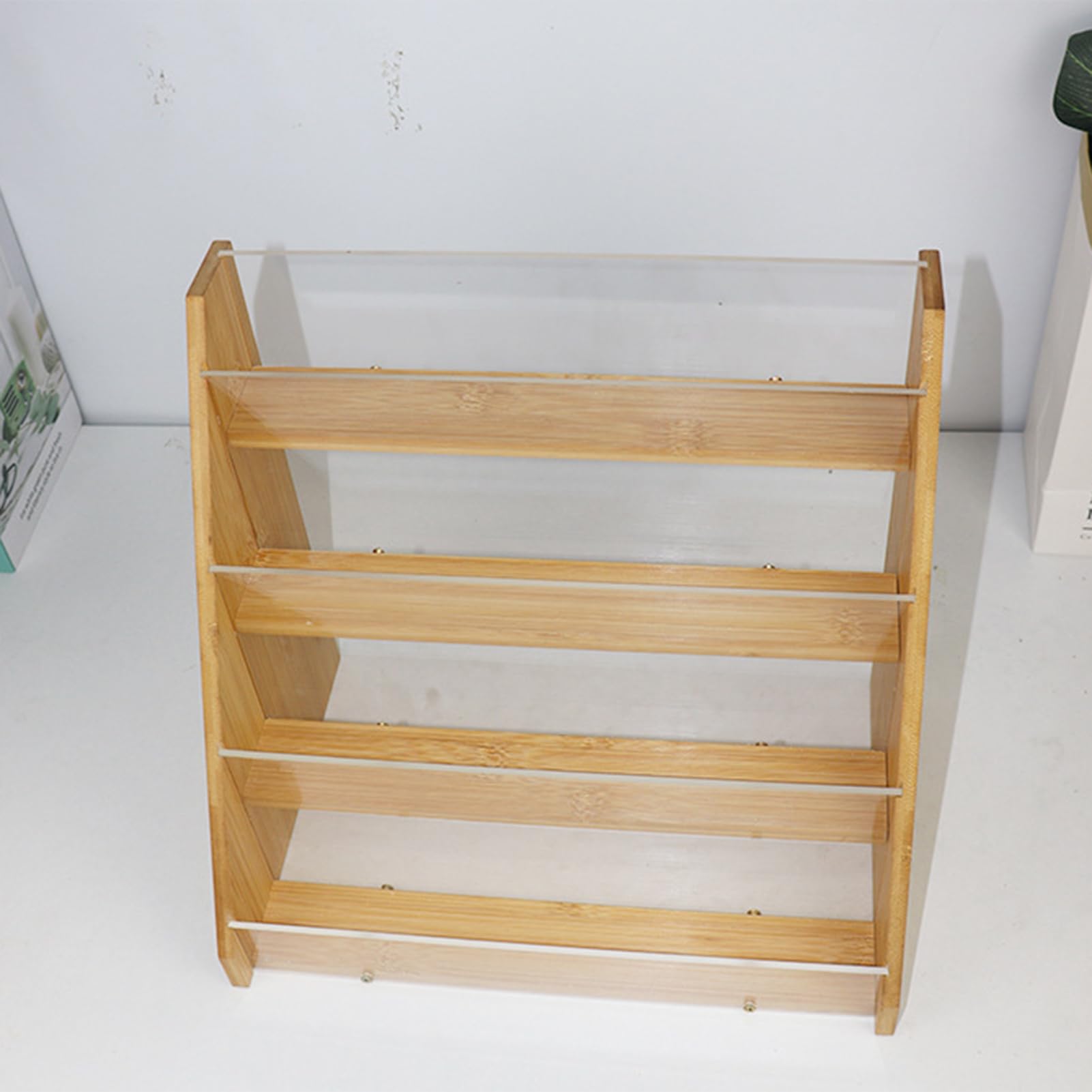 Präsentationsständer für Grußkarten 4-stufiger Holz-Acryl-Ständer | Sammelkarten Präsentationsständer für Zuhause Hochzeitsfeier Handelsmesse Einzelhandelsgeschäft Handwerksmesse