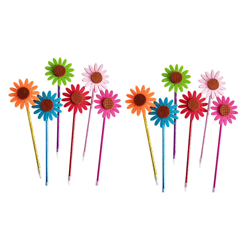 TOYANDONA 12 Piezas de bolígrafos de Estilo Girasol Flor de Felpa Bolígrafo de Tinta Azul Papelería Linda para la Oficina de la Escuela en casa (portalápices de Color Aleatorio)