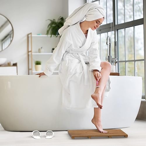 Miniatura 4 de Tapete de baño de madera de bambú para ducha de lujo, antideslizante, impermeable, para uso en interiores o exteriores (nogal)