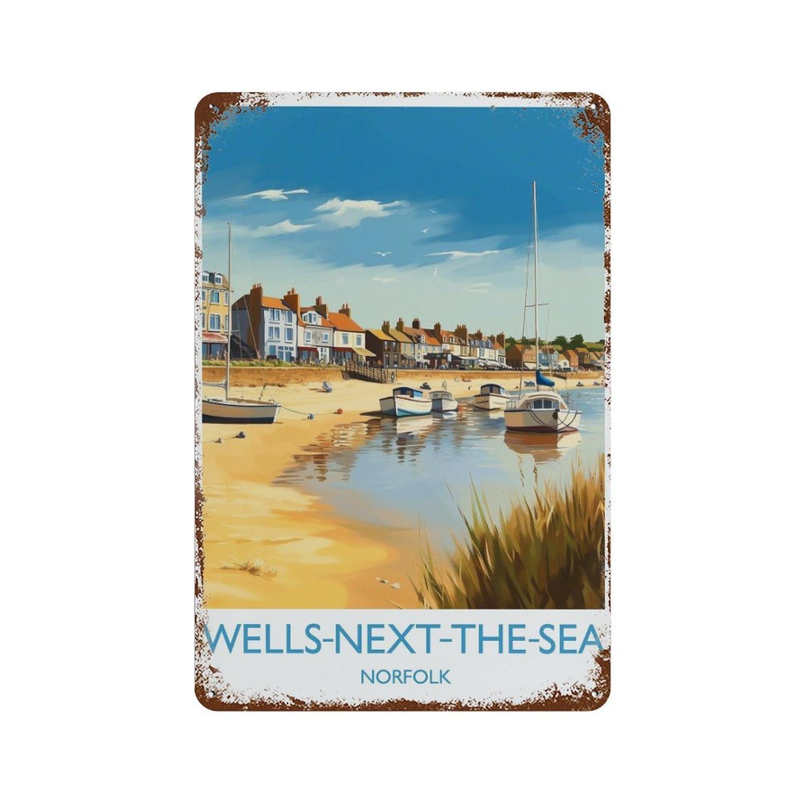 xiaoxiaoshen Wells Next The Sea Travel of Norfolk England Gift Wall Decor Art Metal Tin Poster Modern Home Decor Art Home Bar Shop Decorations Vintage Sign 30x20cm