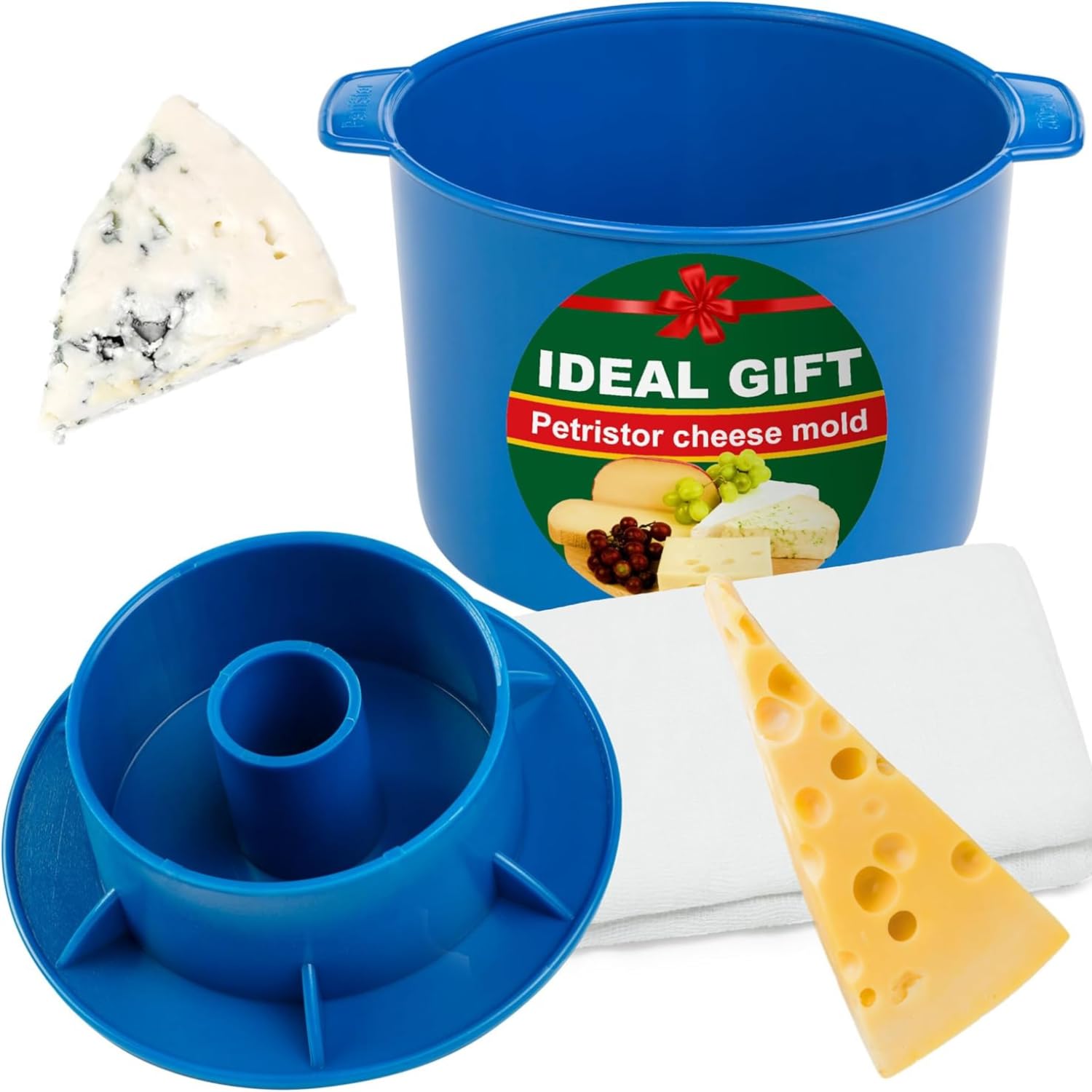 PetriStor Cheesemaking Kit Butter Punched Сheese Mold Press Strainer Cheese With Follower Piston 0.48 gal - 1.8 L Blue - Tofu Press Mold Cheese Making Kit Machine – Cheese Set for Press - Paneer Maker