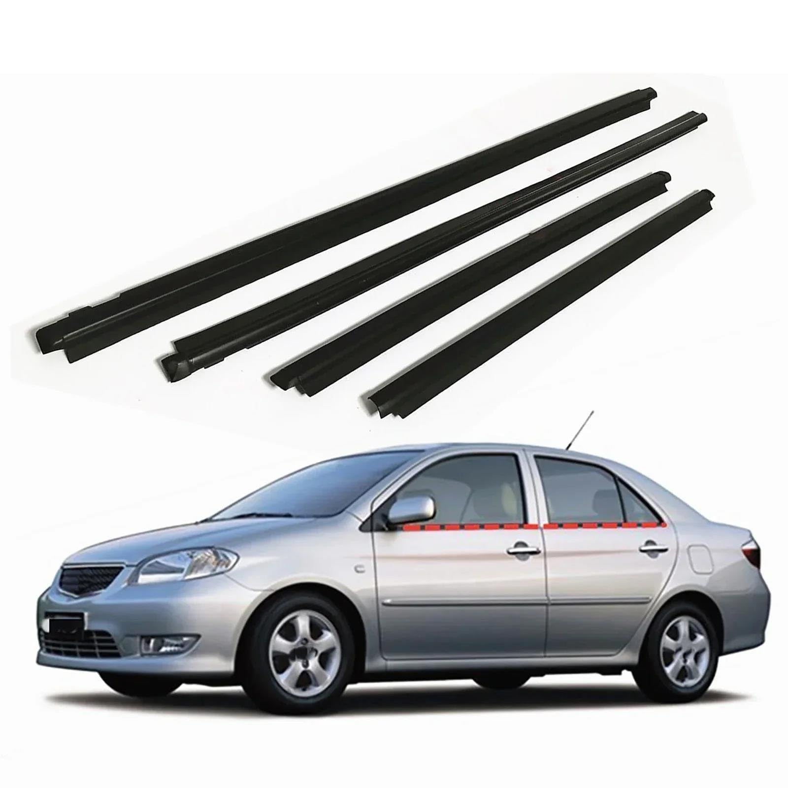 Striscia Tenuta Portiera 4 Pezzi Guarnizione Finestrini Auto Guarnizione Tenuta Impermeabile Per Toyota Per Vios 2002-2018 Guarnizioni(2002-2007)