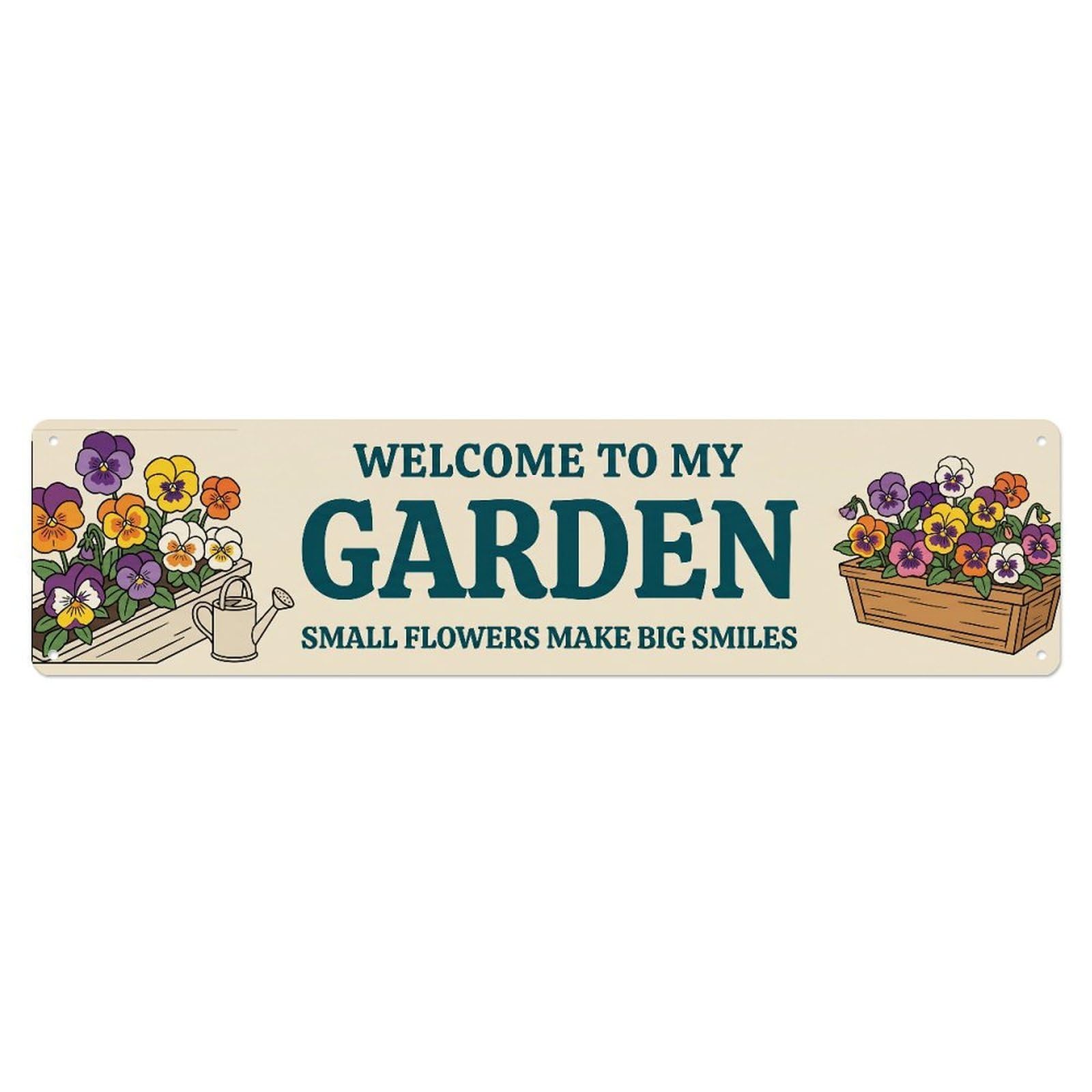 Metal Tin Sign Garden Welcome Retro Pansy