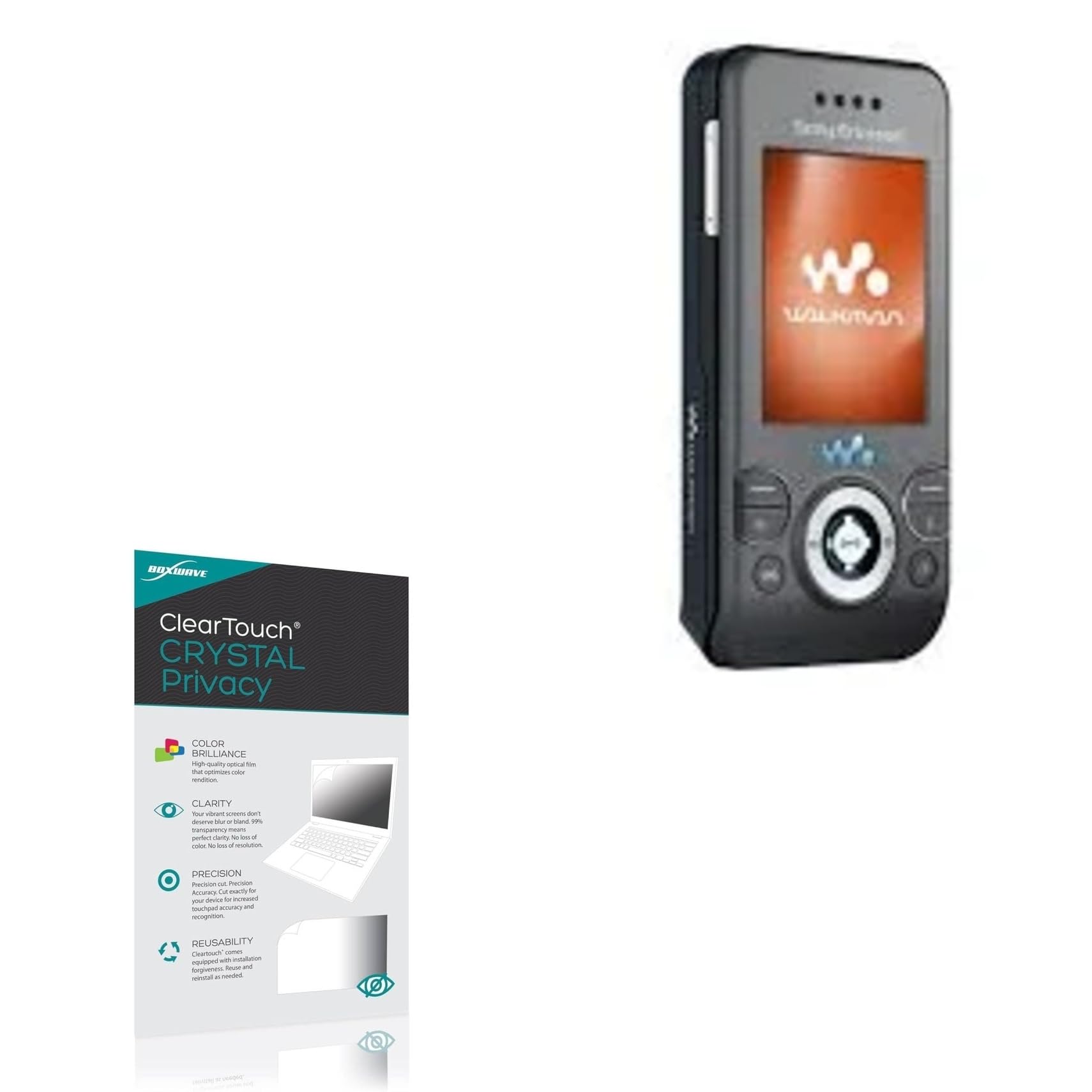 BoxWave Screen Protector Compatible with Sony Ericsson W580i - ClearTouch Crystal Privacy (2-Pack), Privacy Screen Protector Flexible Film Clear