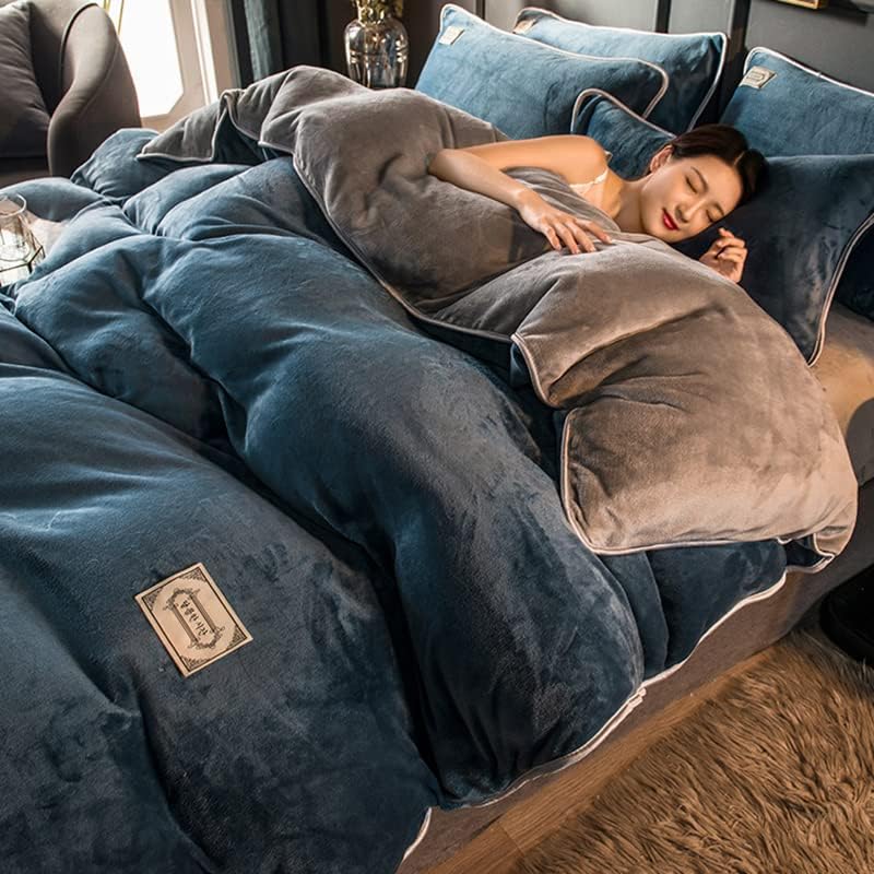 フリースシングル布団カバーセット,冬のフランネル布団カバー 4 個無地