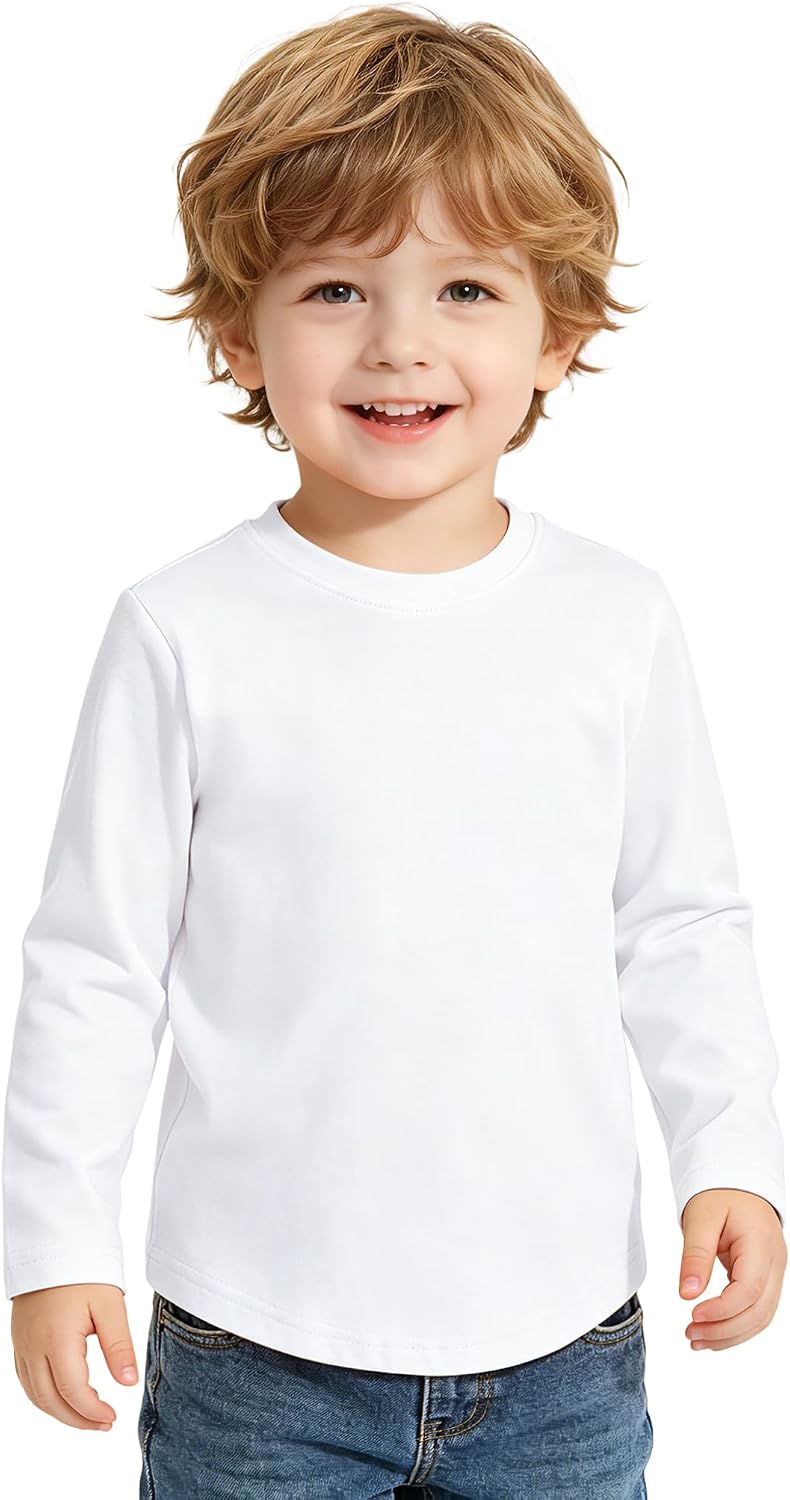 Toddler Boy Long Sleeve Shirt Baby Crewneck T-Shirt Solid Color Cotton Tee Tops Size 18M-5T