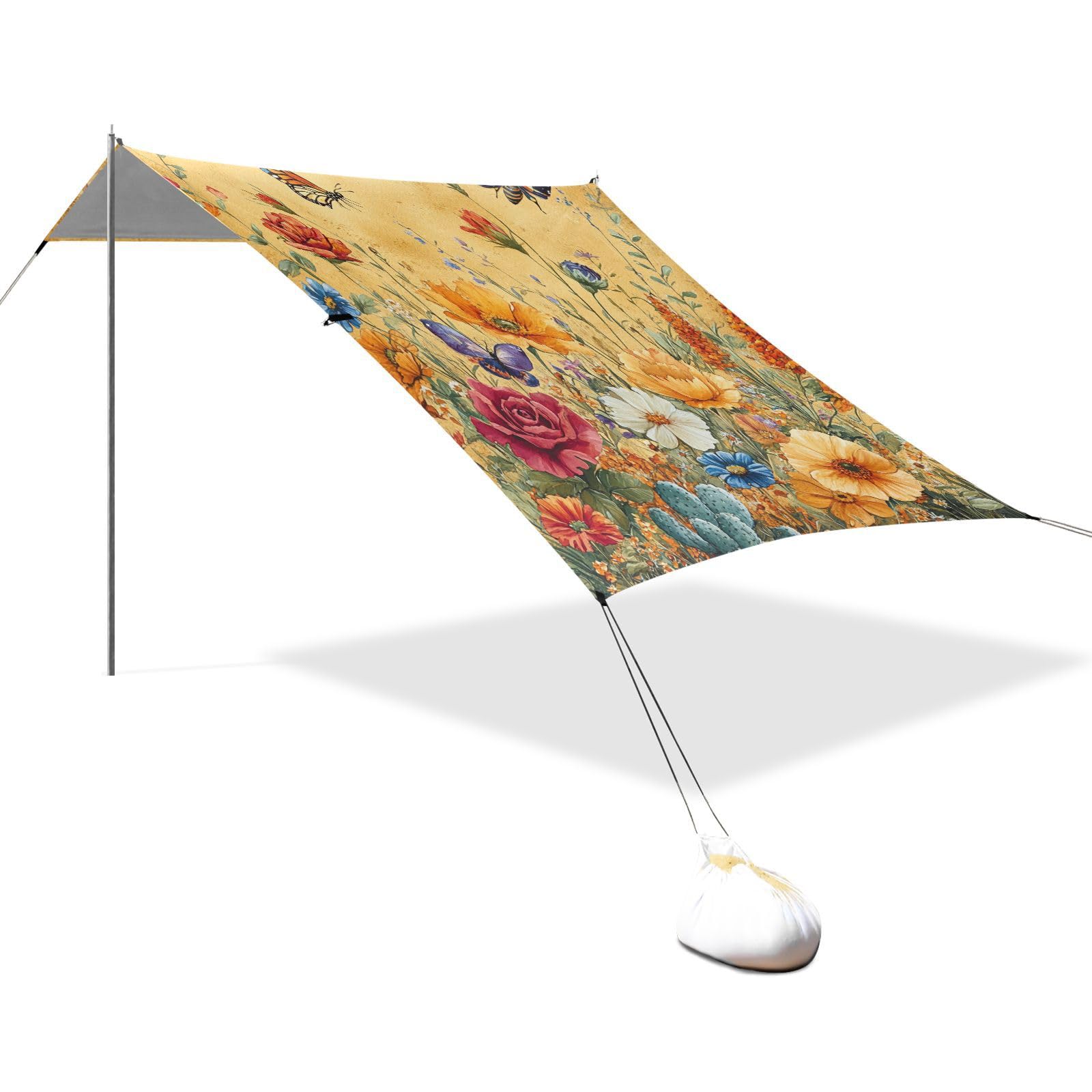 Autumn Flowers Rose Cactus Butterflies Bees Beach Tent UPF50+ Lightweight Sun Shelter with Carrying Bag for Family Trips, Picnics & Camping