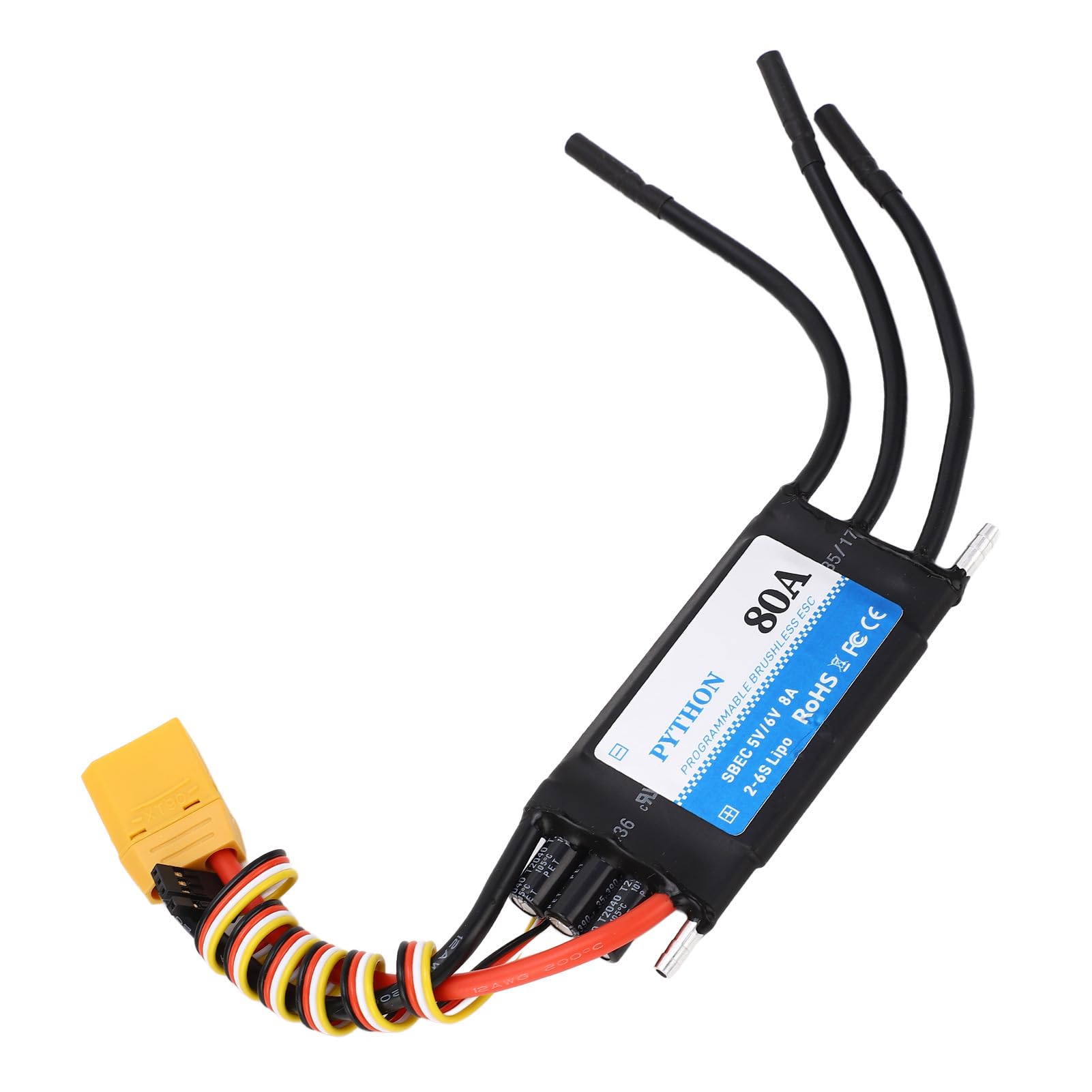 80A Zdalnie Sterowana łódka RC ESC Wodoodporny Trwały Elektryczny Regulator Prędkości dla Różnych Modeli Statków RC Czarny 96x43,5mm