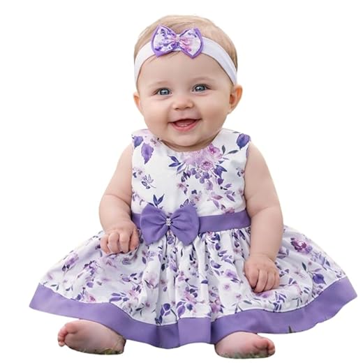 Vestido Curto Para Bebê Menina Ariele Floral Luxo Algodão 02 Peças (BR, Alfa, XXG, Bebê, Lilás)