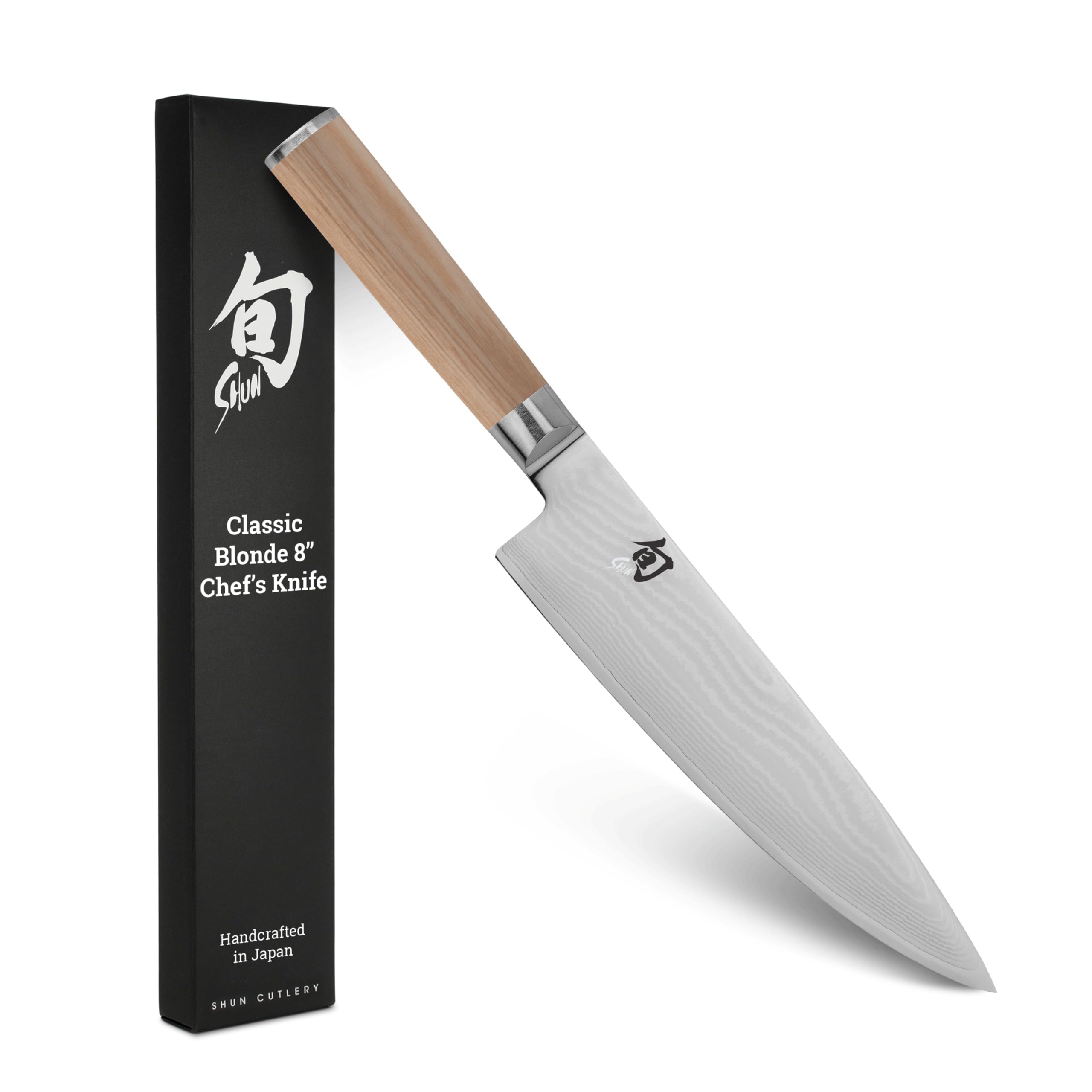 Shun Classic Blonde 8" Chef's Knife, Handcrafted Japanese Kitchen Knife for Professional and Home Chefs, VG-MAX Core with Damascus Stainless Steel Cladding, Pakkawood Handle