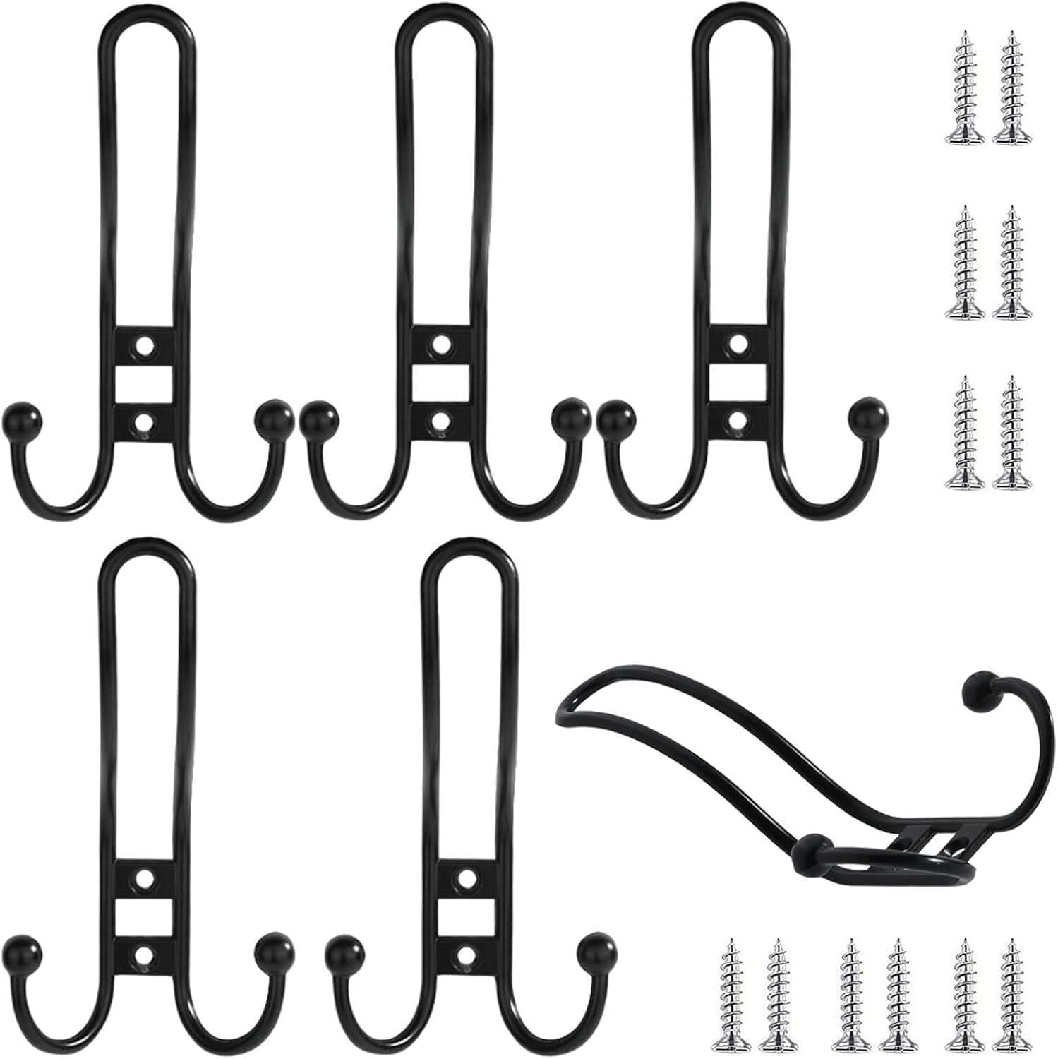 MOPAHCVT Clothing Racks Coat Hooks,6PCS Wrought Iron, Coat Hooks for Behind Kitchen and Bathroom Doors(Black)