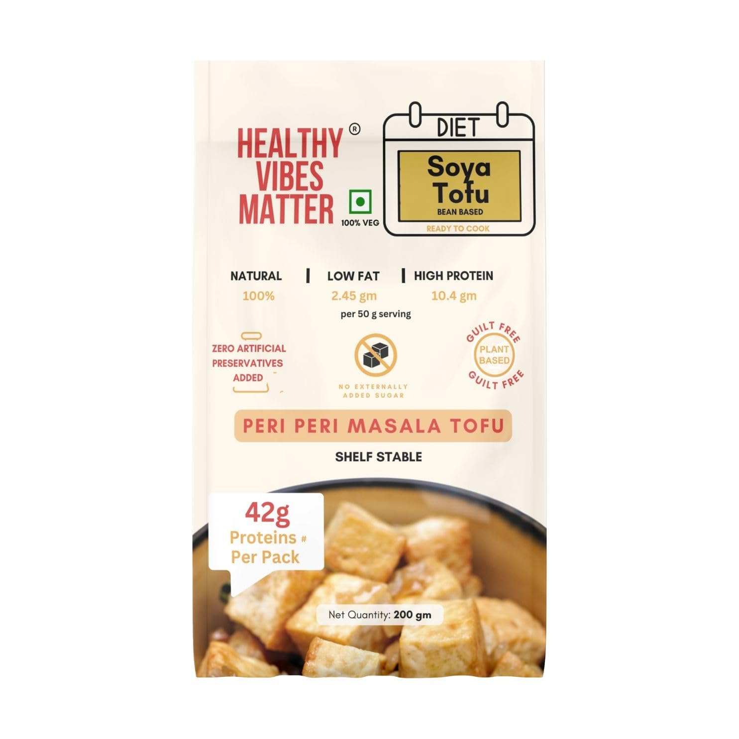 HEALTHY VIBES MATTER SOYA TOFU PANEER (Pack of 2) | PERI PERI Flavour Blast (200GM Each ) (Ambient Storage| Dairy & Gluten Free| High Fiber | No Preservatives & Additives) (2)