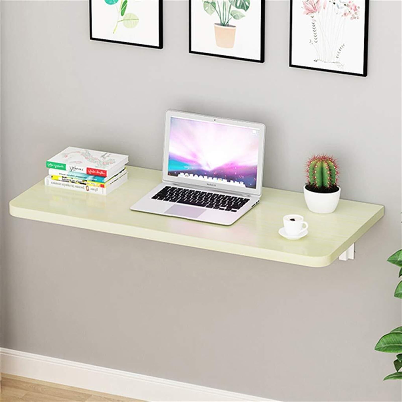 Table murale pliante beige 120x30 cm avec supports pour bureau