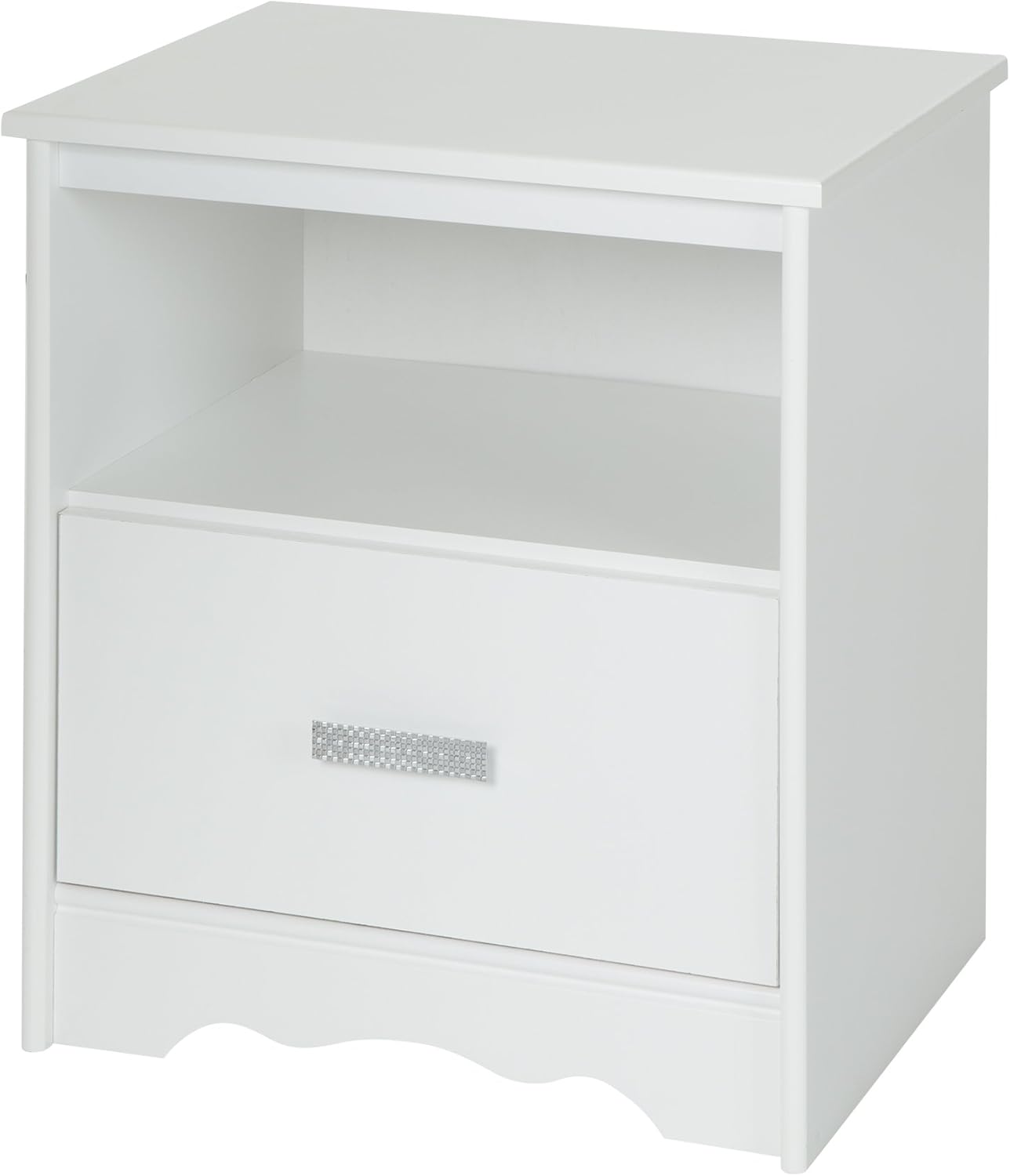 South Shore Tiara 1-Drawer Nightstand, Pure White with Decorated Handle