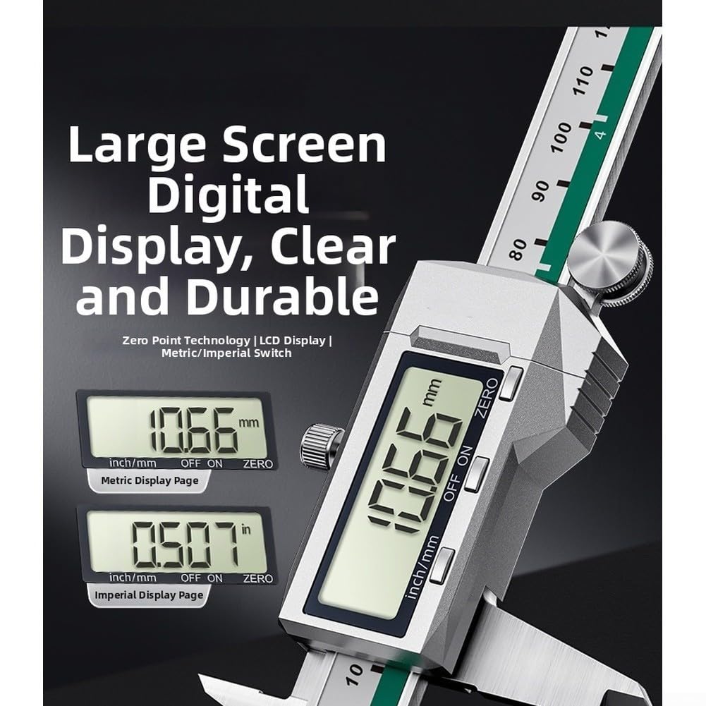 Calibrador digital de 1.7 pulgadas, pantalla LCD, cuerpo de acero inoxidable, conversión de milímetros, precisión de 0.01 mm, apagado automático, verde, 150 mm, 200 mm, 300 mm, para ingeniería de