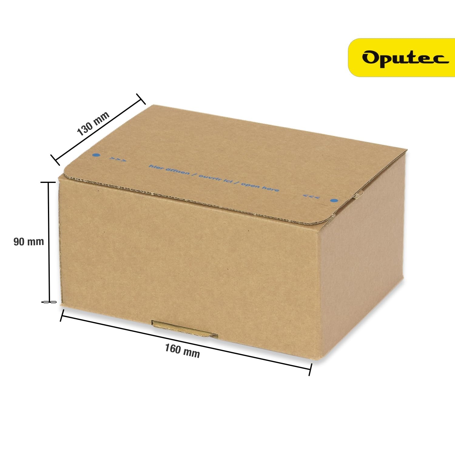 Oputec Lot de 100 cartons automatiques AK-15E 161 x 131 x 73 mm – Carton d'expédition automatique avec fond flash, fermeture autocollante et aide à la déchirure, carton d'expédition solide en carton