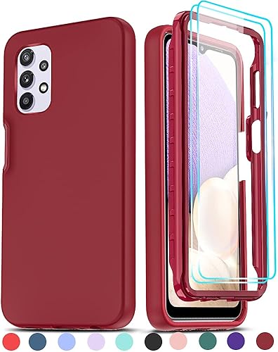 LeYi Funda para Galaxy A32 5G, Samsung Galaxy A32 5G con 2 protectores de pantalla de vidrio templado, funda de silicona líquida suave a prueba de