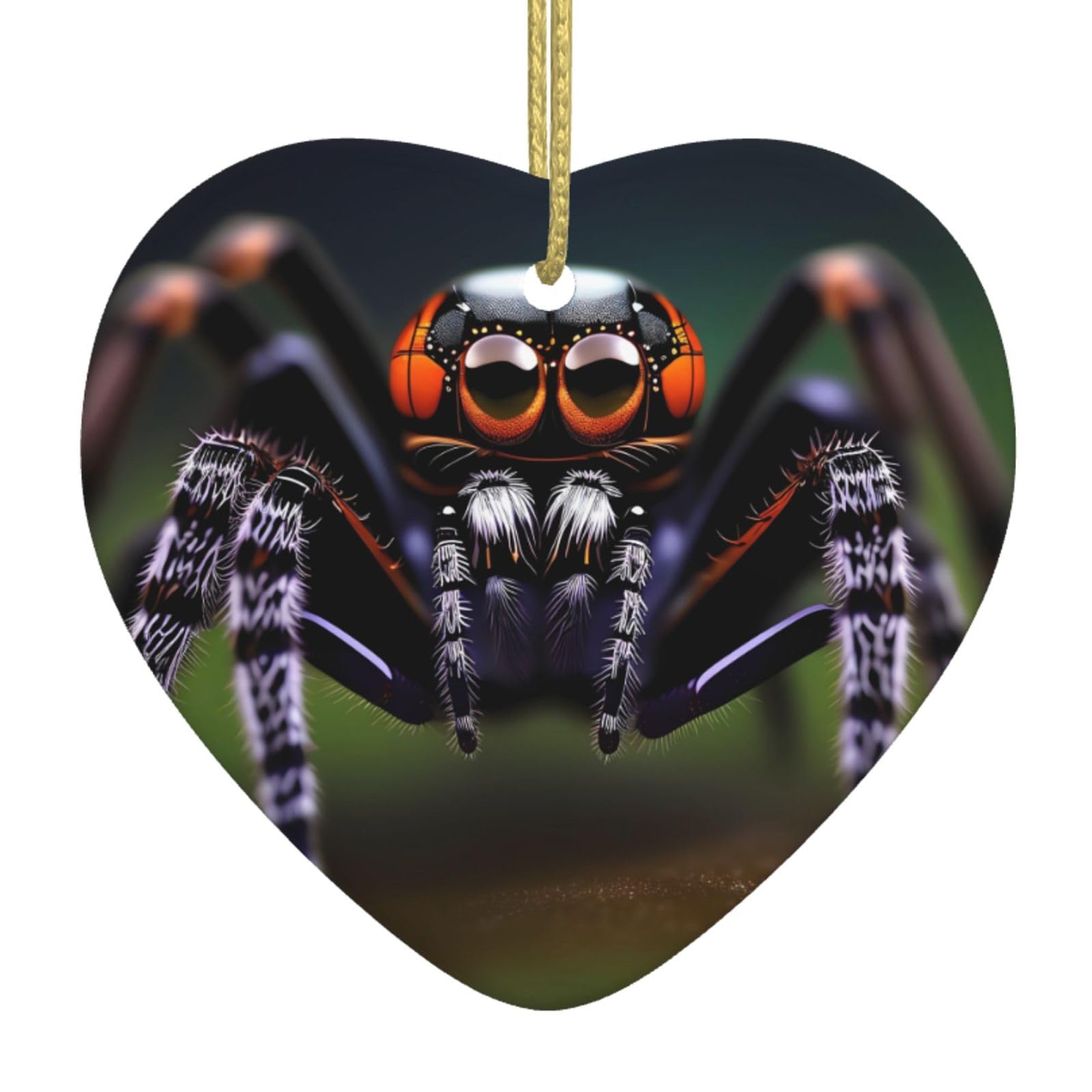 Tropical Rainforest Spiders Ceramic Christmas Heart Pendant with Silk Thread, Christmas Tree Home Decoration