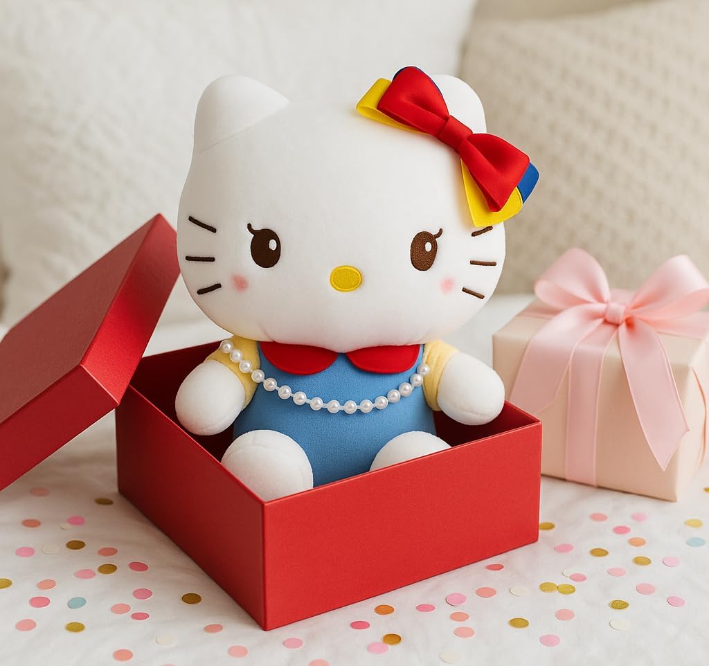 Kitty Plushie 10" – Adorable Kawaii Cat Stuffed Animal, Cute Soft Plush Doll Toy Gift for Kids, Teens, Girls, and Kitty Lovers, Collectible Cuddly Decor (Pearls Classic)