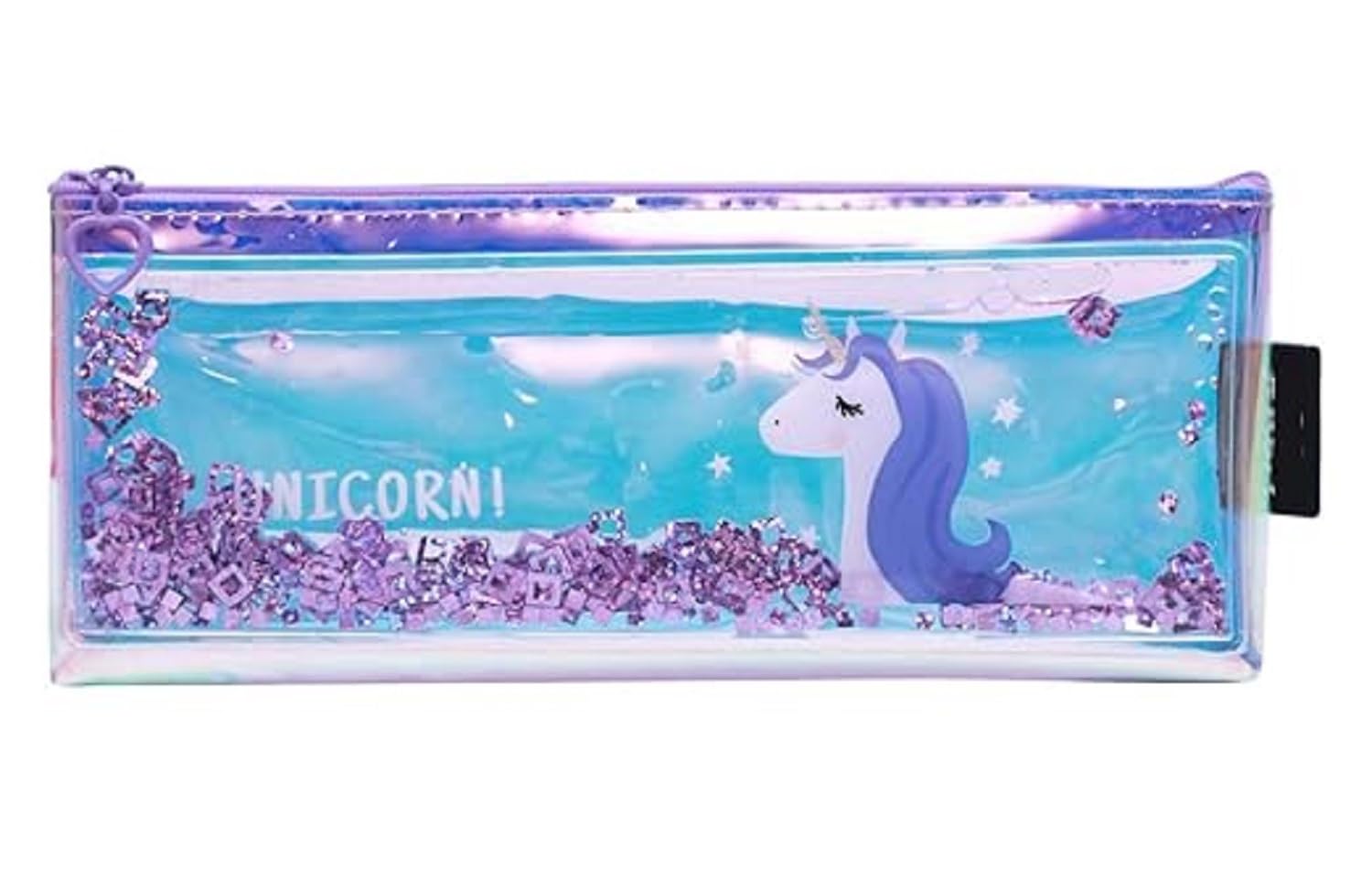 Unicorn Glitter Pencil Pouch with Zipper – Holographic Pencil Case for School Girls Kids – Large Capacity Pen Pencil Stationery Organizer Pouch (Blue Unicorn)-image-8