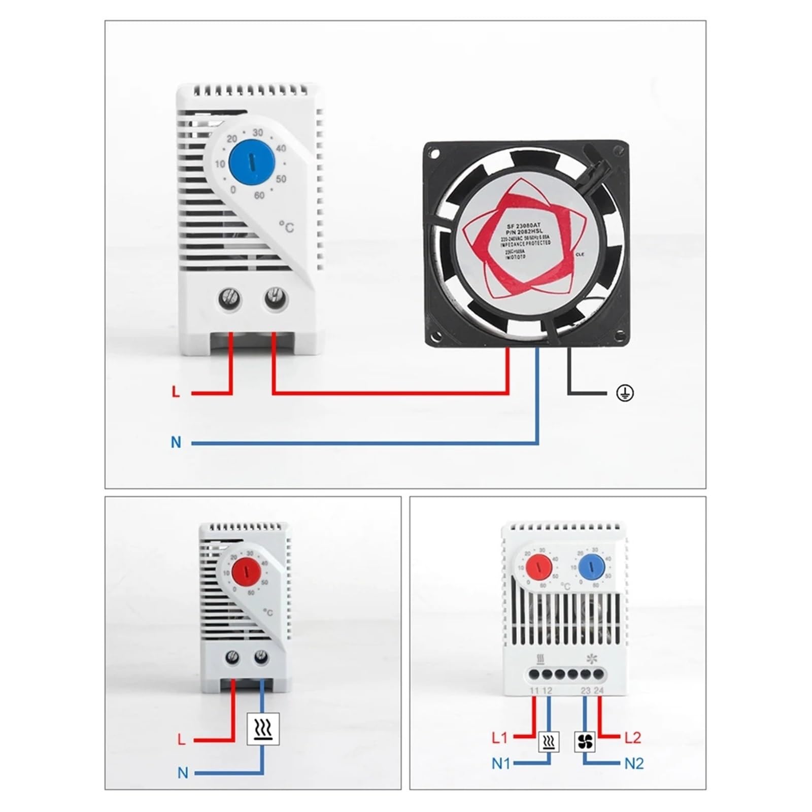 4 pezzi KTO011 Mini termostato for armadio Regolatore di temperatura meccanico compatto