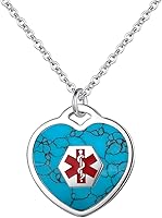 Vista 8 de LinnaLove Collar de alerta médica para mujeres personalizable Pearl/Shell Heart Medical ID colgante con cadena de 24 pulgadas