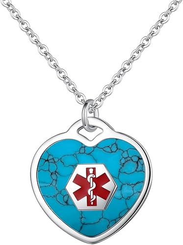 Miniatura 8 de LinnaLove Collar de alerta médica para mujeres personalizable Pearl/Shell Heart Medical ID colgante con cadena de 24 pulgadas